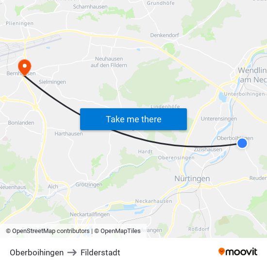 Oberboihingen to Filderstadt map