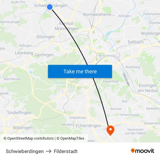 Schwieberdingen to Filderstadt map
