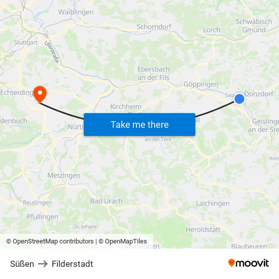 Süßen to Filderstadt map