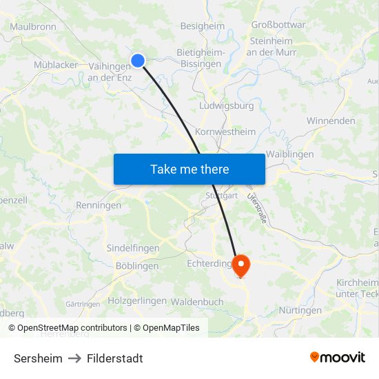 Sersheim to Filderstadt map