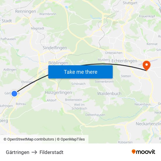Gärtringen to Filderstadt map