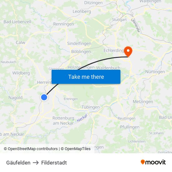 Gäufelden to Filderstadt map