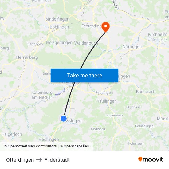 Ofterdingen to Filderstadt map