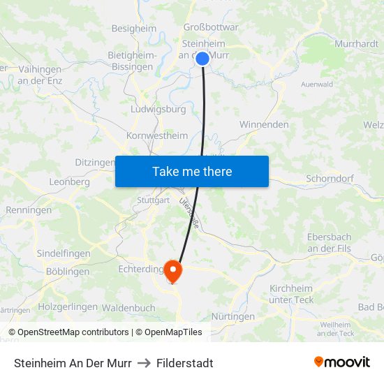 Steinheim An Der Murr to Filderstadt map