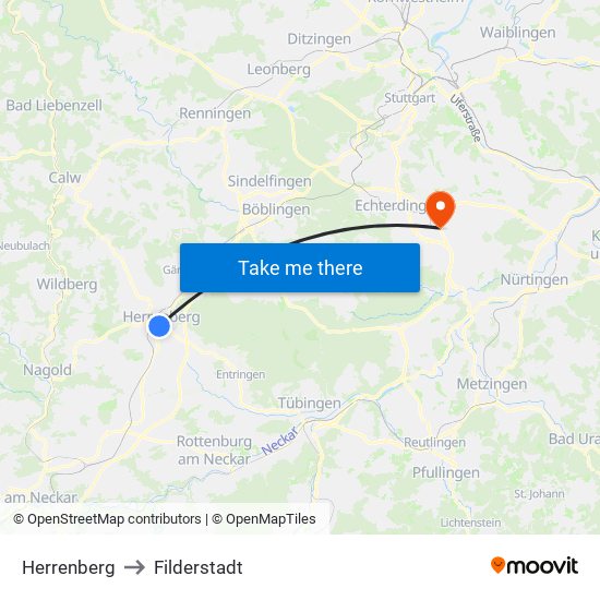 Herrenberg to Filderstadt map