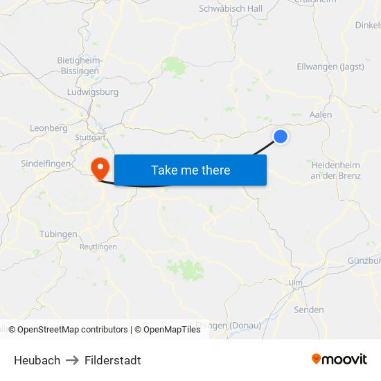 Heubach to Filderstadt map