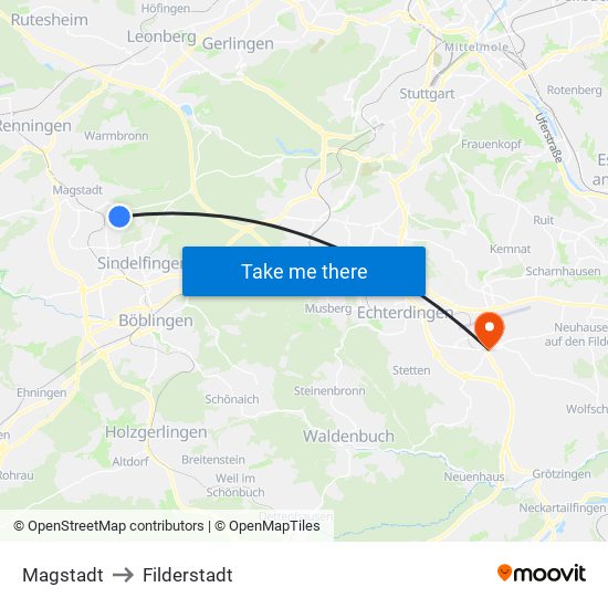 Magstadt to Filderstadt map