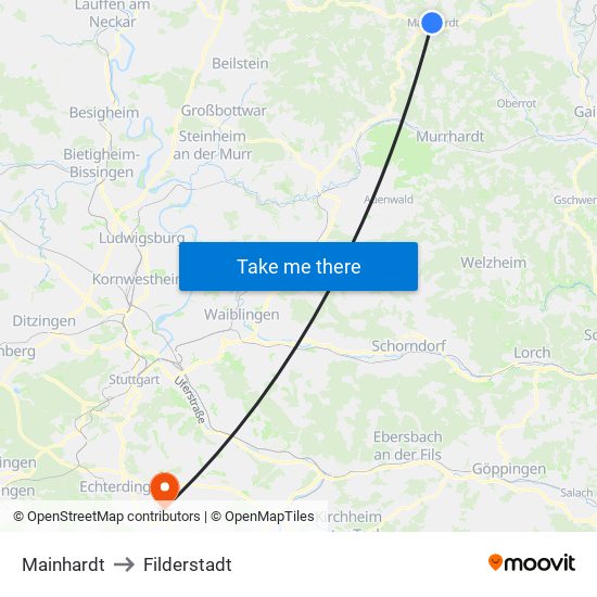 Mainhardt to Filderstadt map