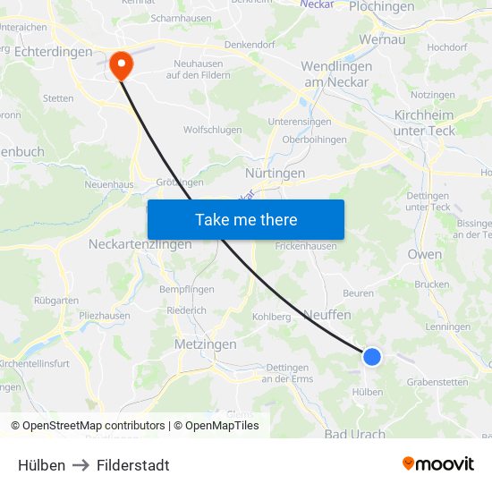 Hülben to Filderstadt map