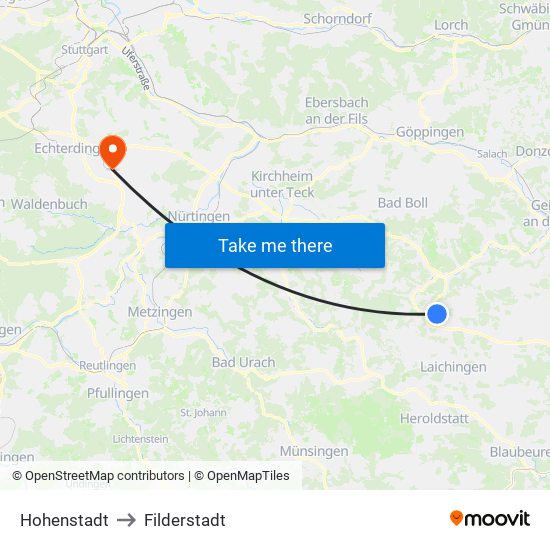 Hohenstadt to Filderstadt map