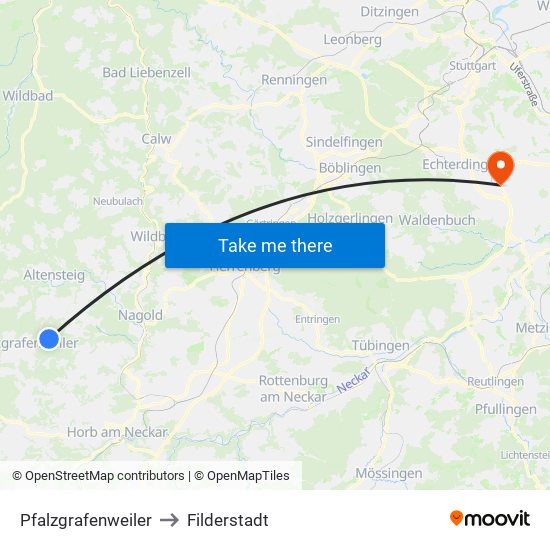 Pfalzgrafenweiler to Filderstadt map