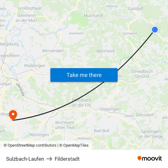 Sulzbach-Laufen to Filderstadt map