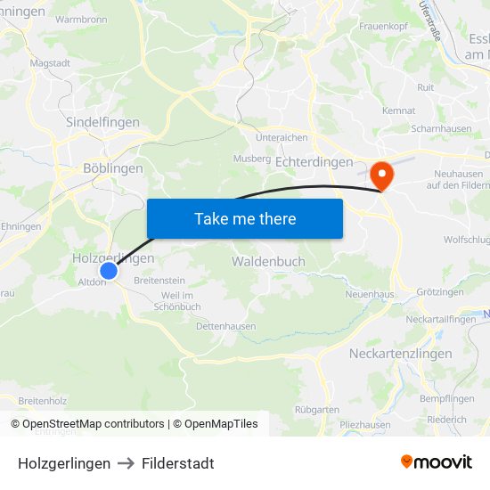 Holzgerlingen to Filderstadt map