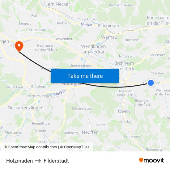 Holzmaden to Filderstadt map