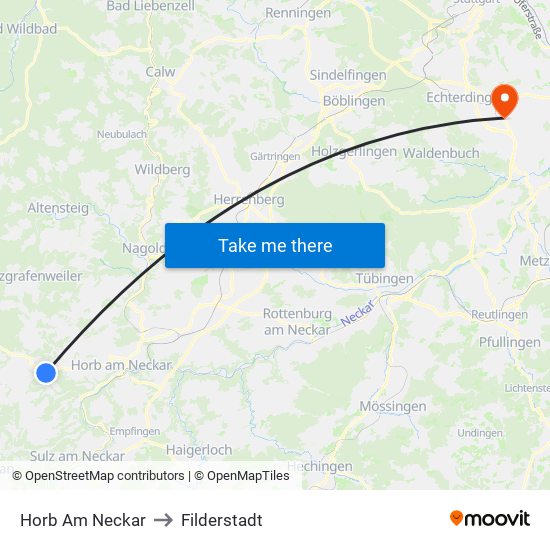 Horb Am Neckar to Filderstadt map