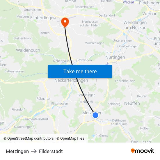 Metzingen to Filderstadt map