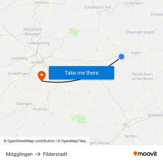 Mögglingen to Filderstadt map