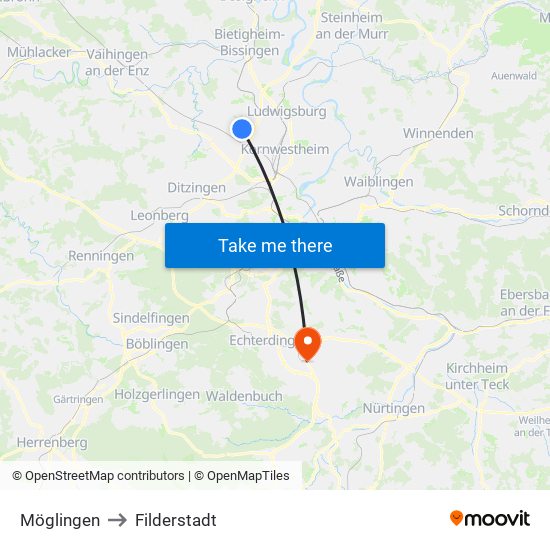 Möglingen to Filderstadt map