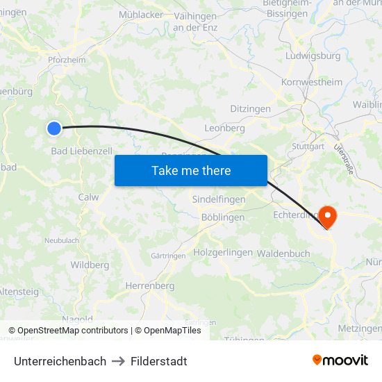 Unterreichenbach to Filderstadt map