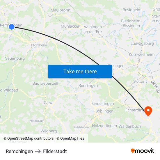 Remchingen to Filderstadt map