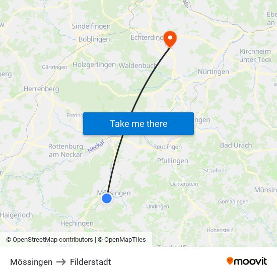 Mössingen to Filderstadt map