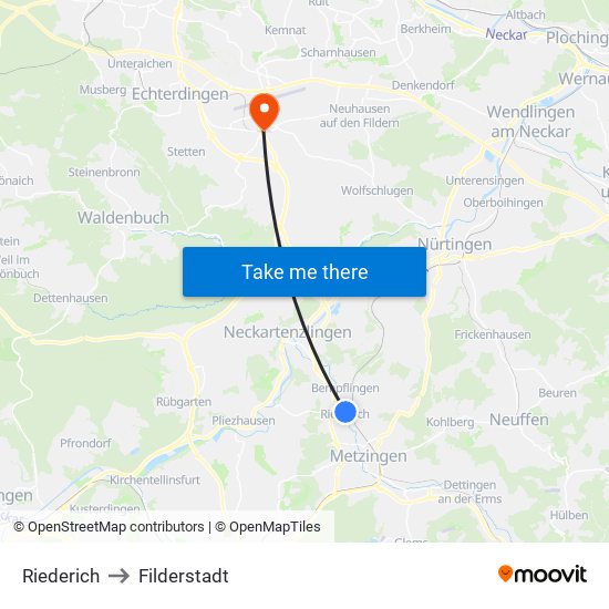 Riederich to Filderstadt map