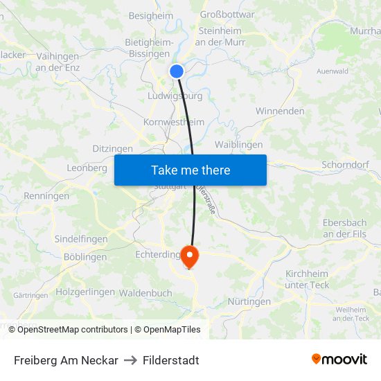 Freiberg Am Neckar to Filderstadt map
