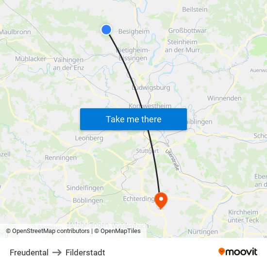 Freudental to Filderstadt map