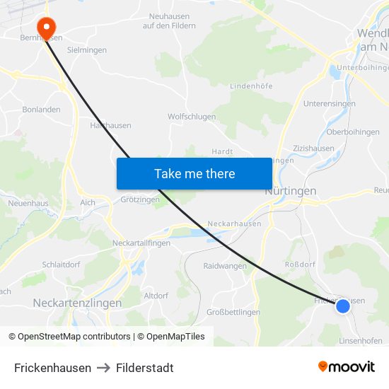 Frickenhausen to Filderstadt map