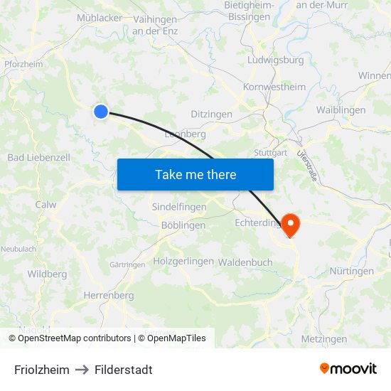 Friolzheim to Filderstadt map