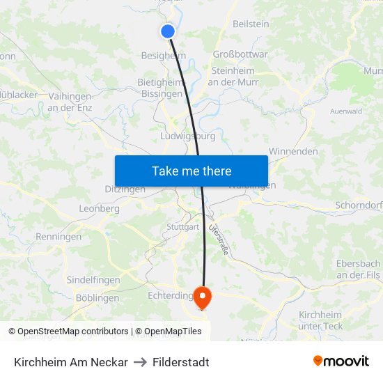 Kirchheim Am Neckar to Filderstadt map