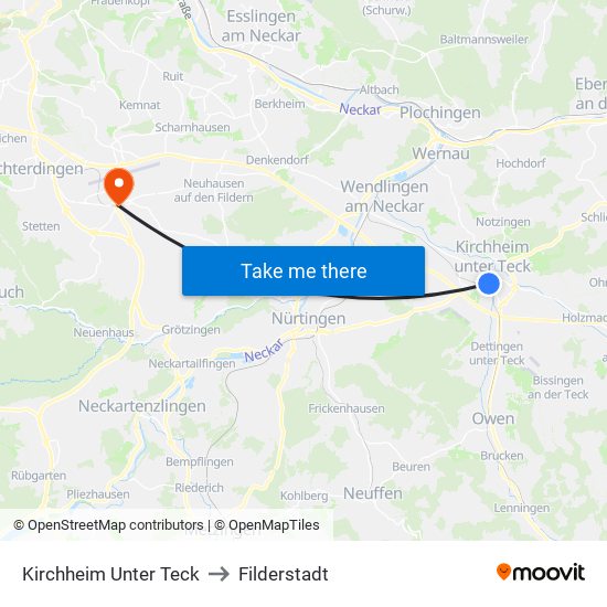 Kirchheim Unter Teck to Filderstadt map
