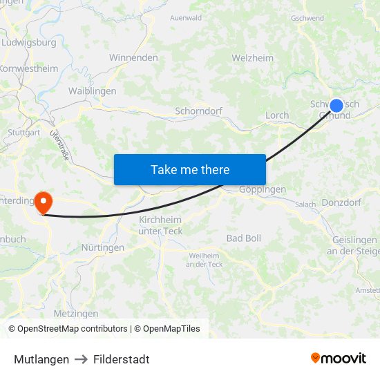Mutlangen to Filderstadt map