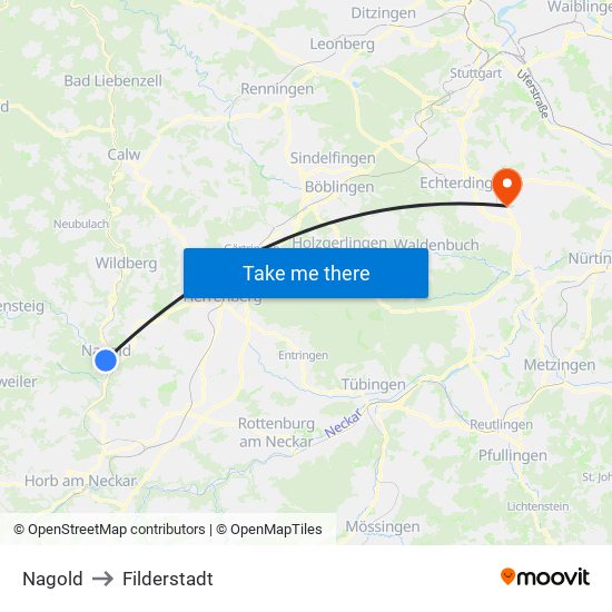 Nagold to Filderstadt map