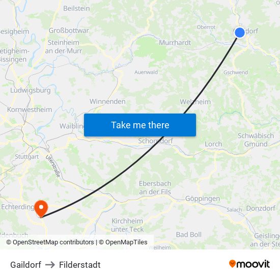 Gaildorf to Filderstadt map