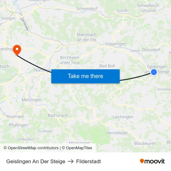 Geislingen An Der Steige to Filderstadt map