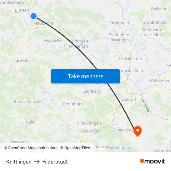 Knittlingen to Filderstadt map