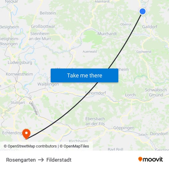 Rosengarten to Filderstadt map
