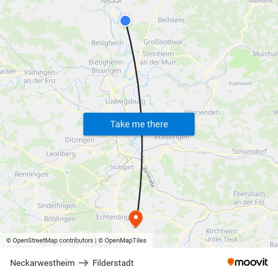 Neckarwestheim to Filderstadt map