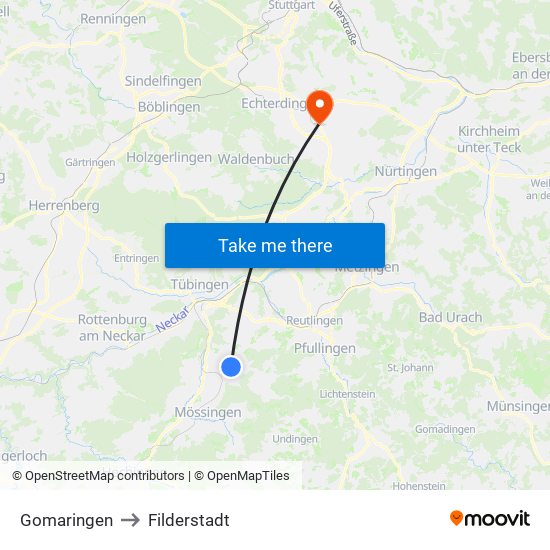 Gomaringen to Filderstadt map