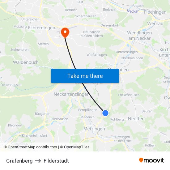 Grafenberg to Filderstadt map
