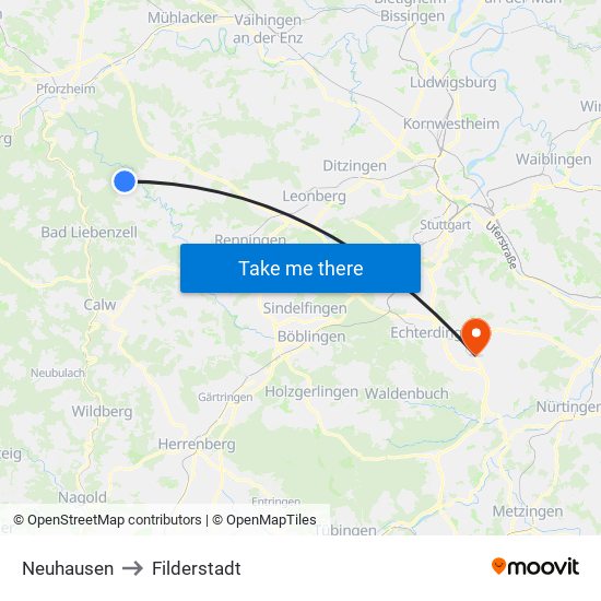 Neuhausen to Filderstadt map