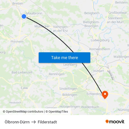 Ölbronn-Dürrn to Filderstadt map