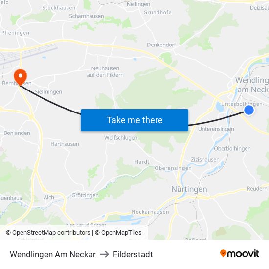 Wendlingen Am Neckar to Filderstadt map