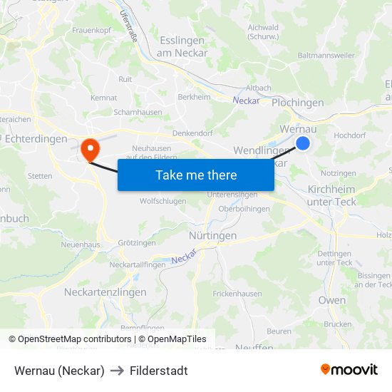 Wernau (Neckar) to Filderstadt map