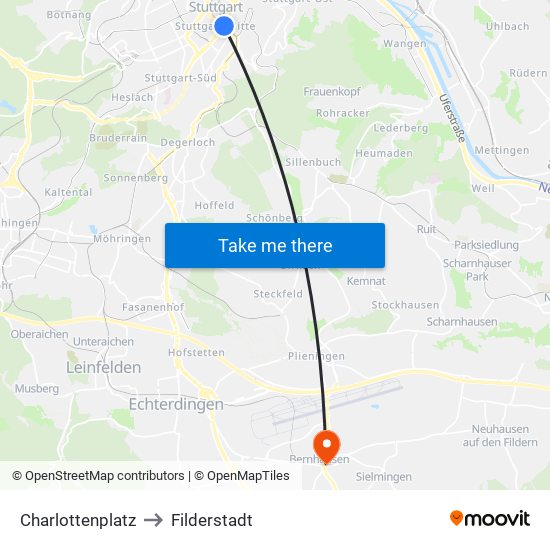 Charlottenplatz to Filderstadt map