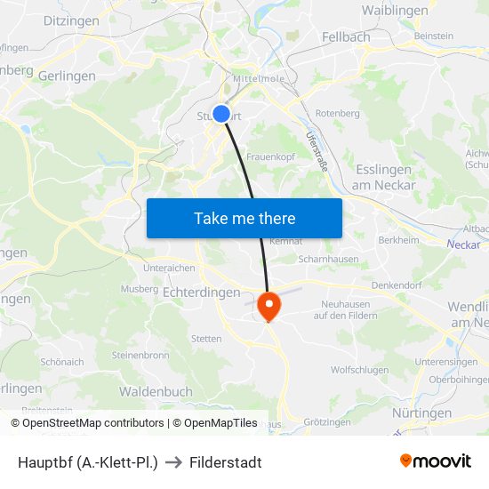 Hauptbf (A.-Klett-Pl.) to Filderstadt map
