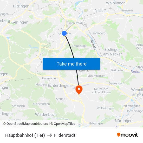 Hauptbahnhof (Tief) to Filderstadt map