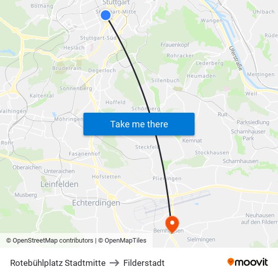 Rotebühlplatz Stadtmitte to Filderstadt map