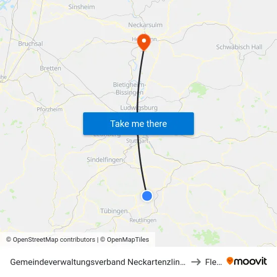 Gemeindeverwaltungsverband Neckartenzlingen to Flein map